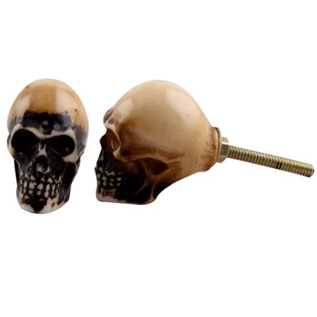 Brown Man Face Skull Resin Dresser Knob